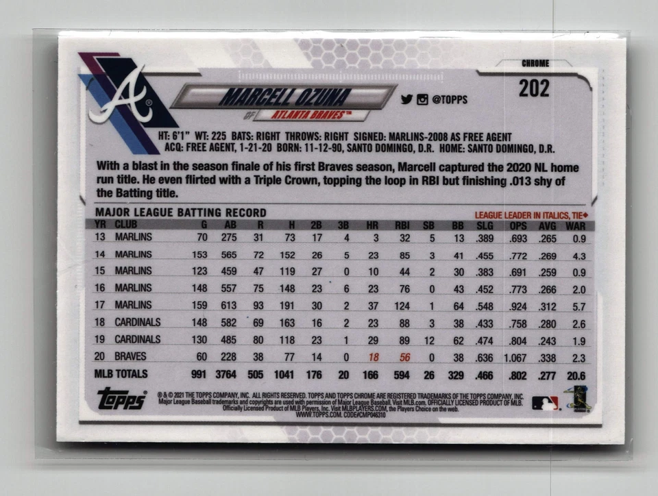 2021 Topps Chrome #202 Marcell Ozuna X-Fractor - Image 2 of 2