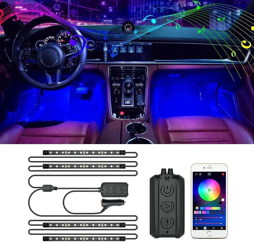 RGB LED Lights Wireless Under Dash Car Interior Atmosphere Strip