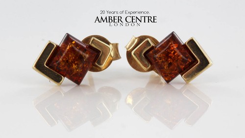 Italian Made Unique German Amber Stud Earrings In 9ct Gold GS0075 RRP£245!!! - Picture 12 of 13