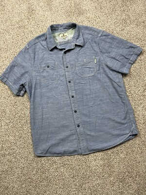 シャツ Woolrich Est. 1830 Men's Short Sleeve Button Down Denim Blue Shirt