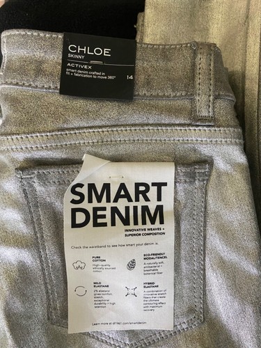 DL1961 Chloe Skinny ActiveX Girls Silver Shiny Metallic Smart Denim Jeans Sz 14 - Picture 7 of 9