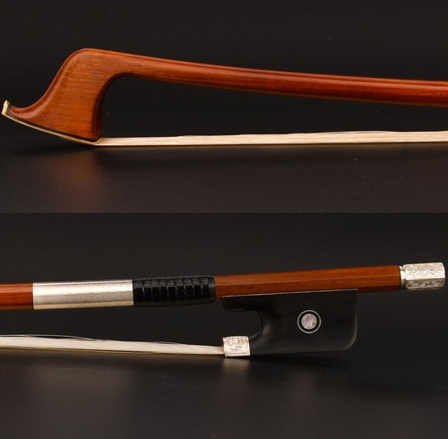Pro Master Pernambuco Cello Bow 4/4 Ebony Parisan eye Frog Carved Silver Stiff - Imagen 11 de 12