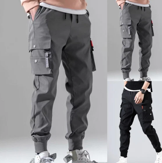 Streetwear Hip Hop Cargo Mens Cargo Pants Black Gray Multi Pocket Cheap