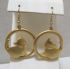 Sweet Kitty Cat in Hoop 3D Matte Gold Tone 2” Dangle Hook Earrings