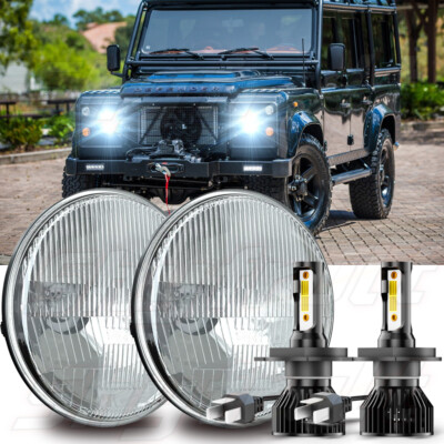 For Land Rover Defender 90 110 Pair 7'' inch Round LED Headlights DRL Hi/Lo Beam