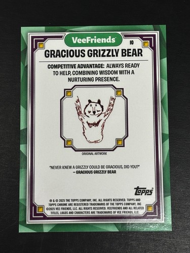 2025 Topps Chrome Gracious Grizzly Bear Green Refractor /99 - Picture 2 of 2