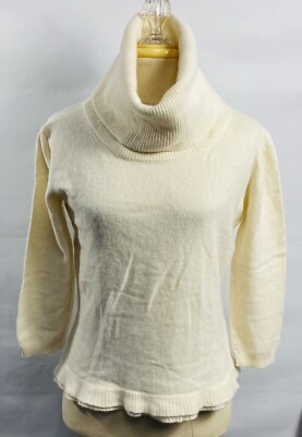 weekend max mara Women Soft Wool/Cashmere Blend Sweater Turtleneck Size L Ivory