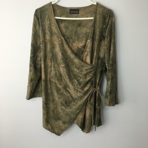 Women's Crossroads Size 14-16 Green Cross Over Top With Gold Sparkles