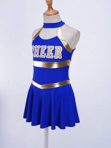 UK Kids Girls Cheerleader Costume Cheerleading Cheer Dress Uniform with Pom Poms - Picture 14 of 68