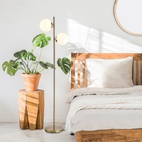 Homcom Stehlampe Stehleuchte Standleuchte 2-Teiliger Glas-Lampenschirm Stahlglas