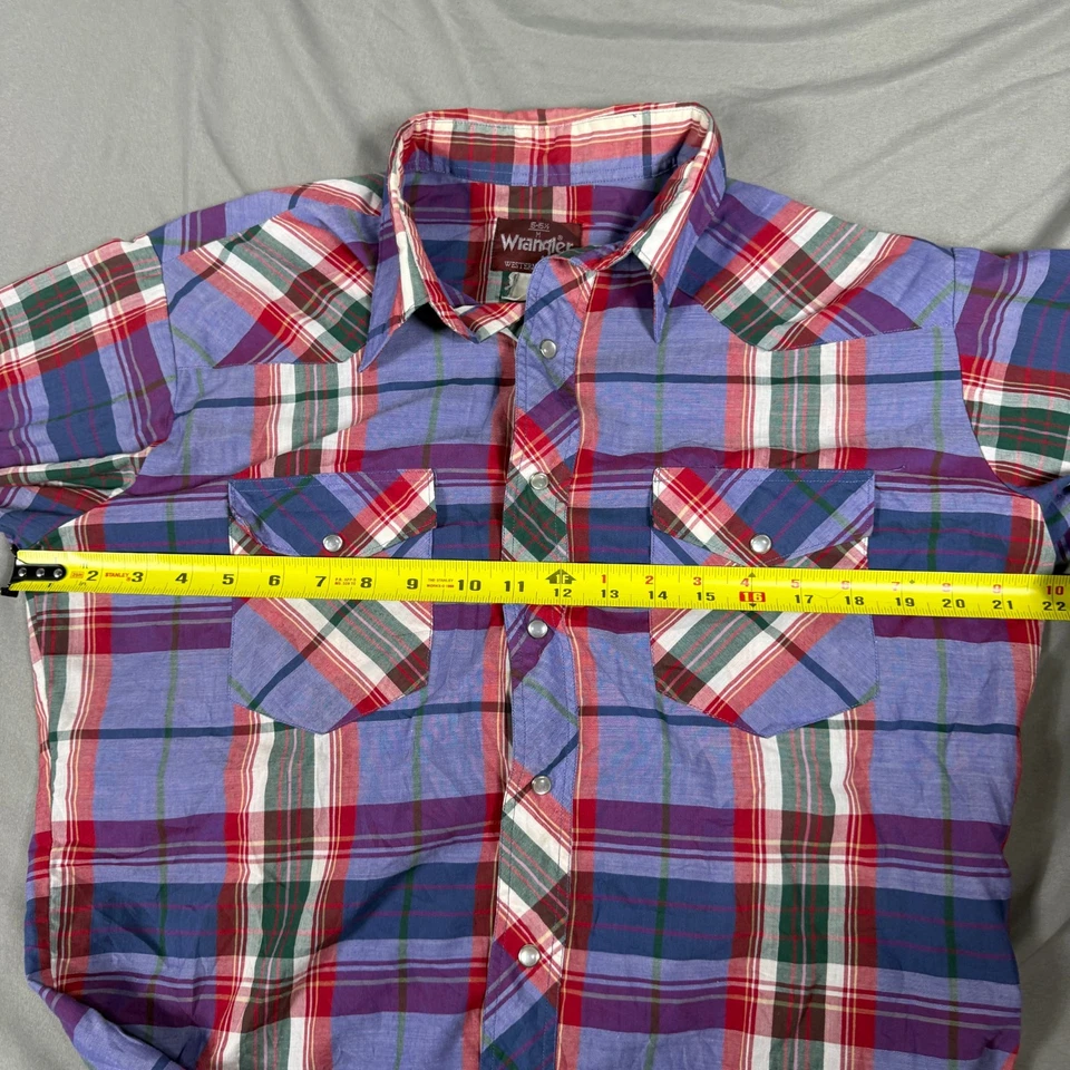 Wrangler Dress Shirt Mens Medium Purple Plaid Western Pockets Pearl Snap Front - Image 4 of 4