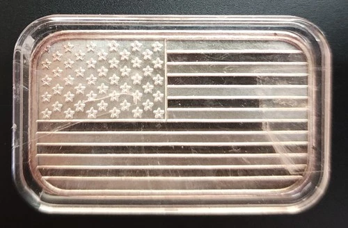 American flag 1 TROY oz silver 999 bar UNC nice tone