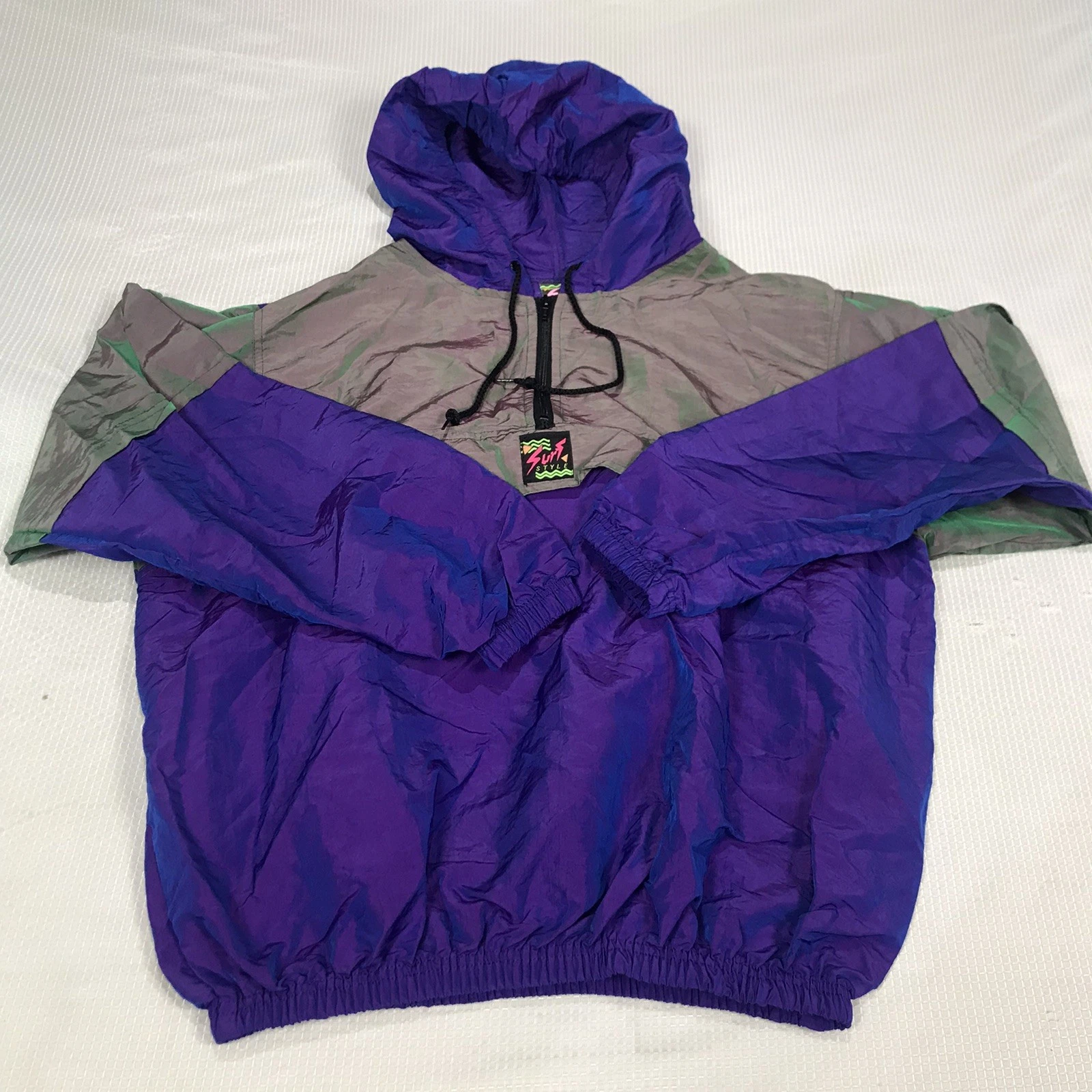 VTG Surf Style Jacket Purple Iridescent Pullover Windbreaker, one fits all USA