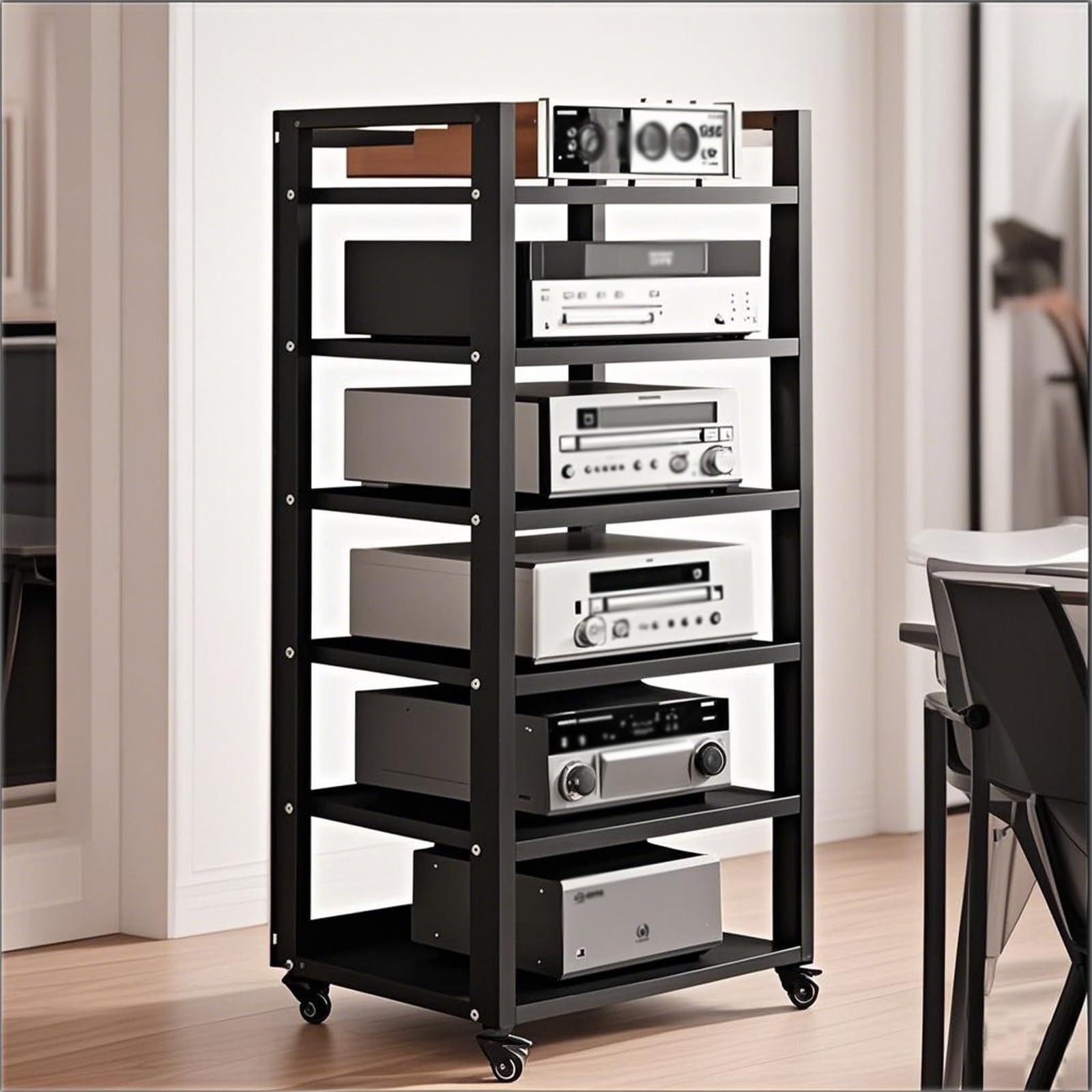 6 Tier Audio Rack Tower, CD Record Player Stereo Receiver AV Equipment Cabine...
