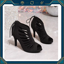 Ladies Black Latin Salsa Boots with Laser Hot Diamond Design, Size EU 35