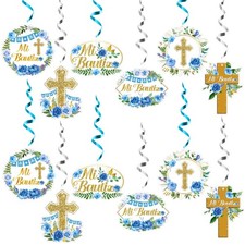 30 PCS Mi Bautizo Blue Floral Cross Hanging Swirls Religious Ceiling Decor