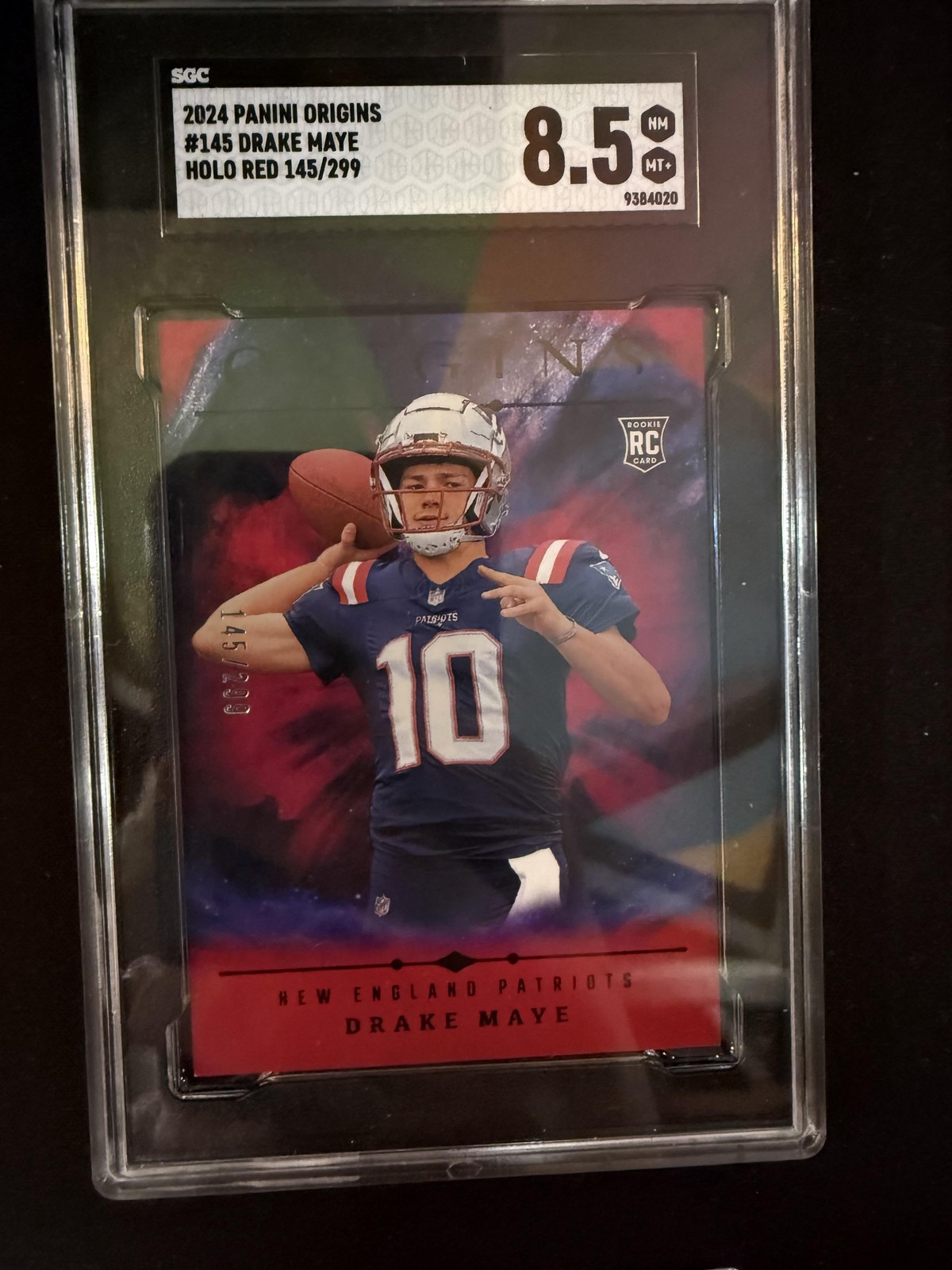 #145 Drake Maye 2024 Panini Origins SN,RC /299 New England Patriots Holo Red