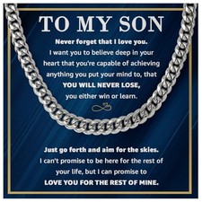 To My Son Necklace Gifts From Mom And Dad, Cuban Link Chain with Message Son 1