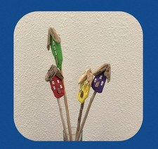 Driftwood Art, Driftwood Painted Houses Plant Sticks, Driftwood Coastal Decor