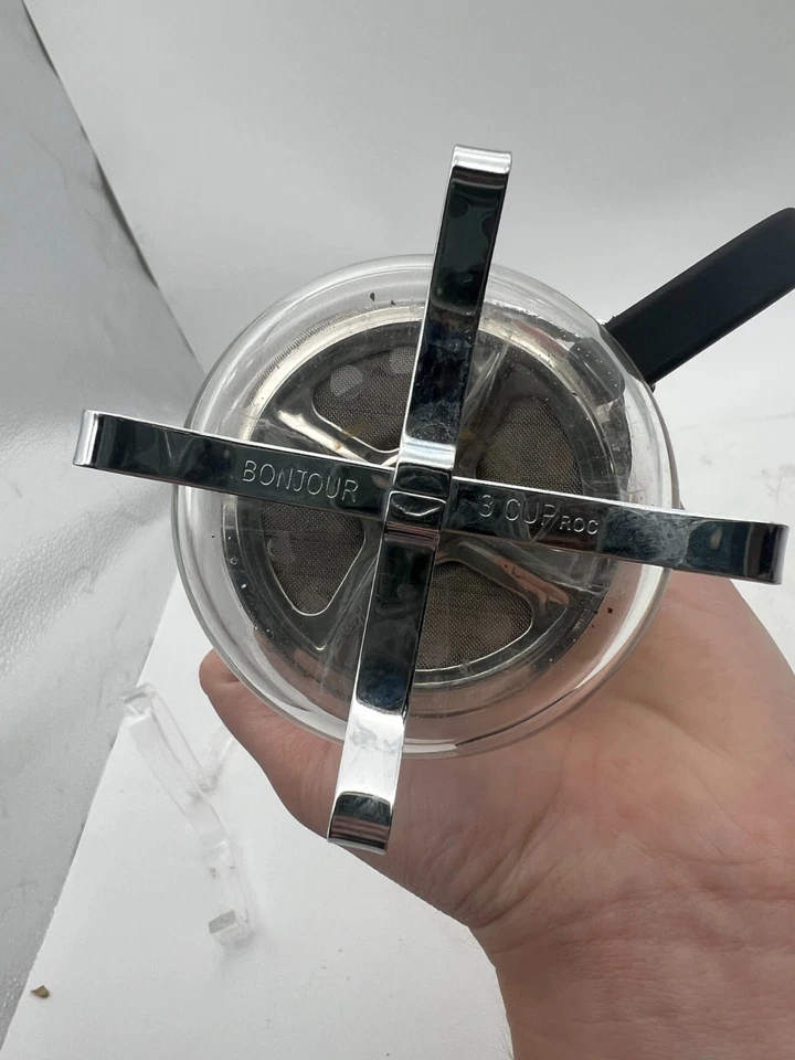 "Cafetera prensa francesa Bonjour de 3 tazas vidrio cromado mango negro 7""" Foto 3 de 4