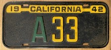 1942 CALIFORNIA War Time STATE ASSEMBLY district 33 Political license plate