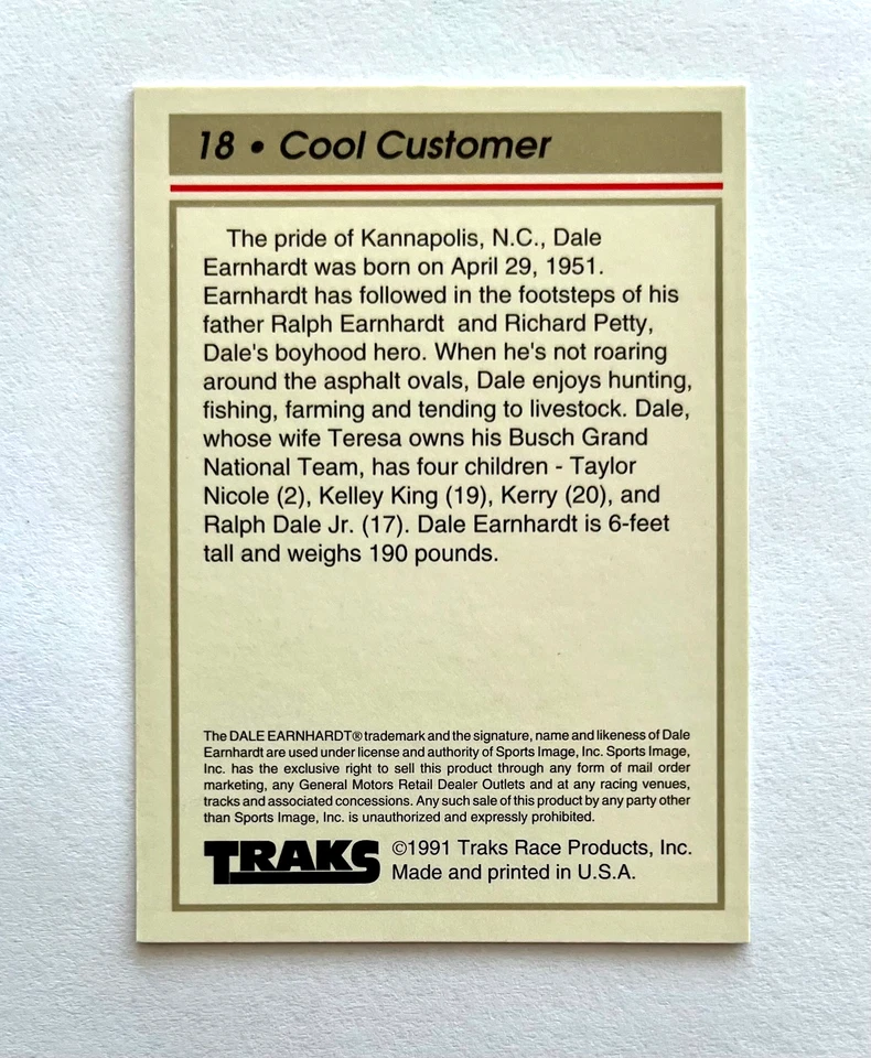 Dale Earnhardt NASCAR 1991 Traks Team Set #18 Cool Customer Autographed Signed - Image 4 of 4