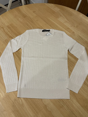 Lauren Ralph Lauren zarter Damenpullover mit Zopfmuster weiß   Medium neu mit Etikett UVP 139 £