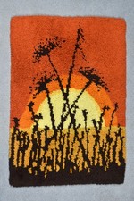 Vintage 1970s Orange Yellow Sunset Latch Hook Rug Wall Hang Decoration 24x36