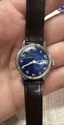 Vintage Woman’s Timex Manual Wind Brown Leather Blue Face 10mm Watch