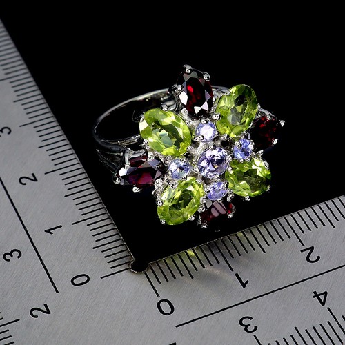 925 Sterling Silver Ring Oval Peridot Mozambique Tanzanite Gemstone Jewelry Sz 9 - Picture 3 of 13