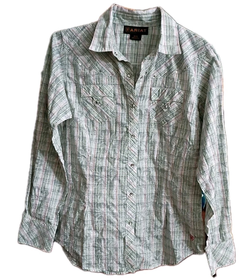 Ariat Womens M Plaid Rhinestone Snap Long Sleeve Shirt Western NWOT