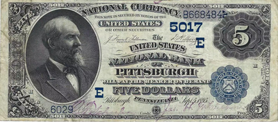 #ad 1882 $5 Lg Size National Bank Note U.S. National Bank Pittsburgh PA Circ $1340.04
