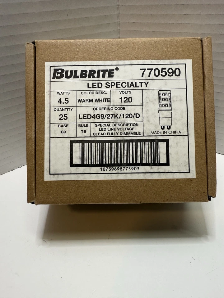 25 Pack- Bulbrite 770590 LED Mini Bulb 4.5W=40W 120V T4 2-Pin G9 Base Clear 27K - Image 4 of 4