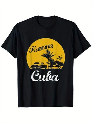 Cuba 80S Retro Vintage Summer Sunset T-Shirt, Ideal for Men And Outdoor Activi