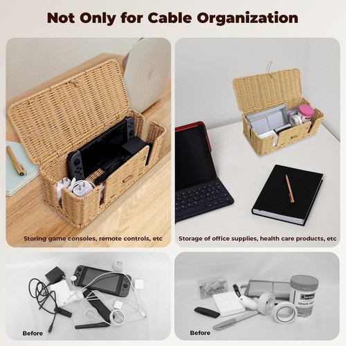 Cable Management Box, 4 Open Slots Cords Hider with Lid and Fixable Strap, Im... - 第 7/7 張圖片