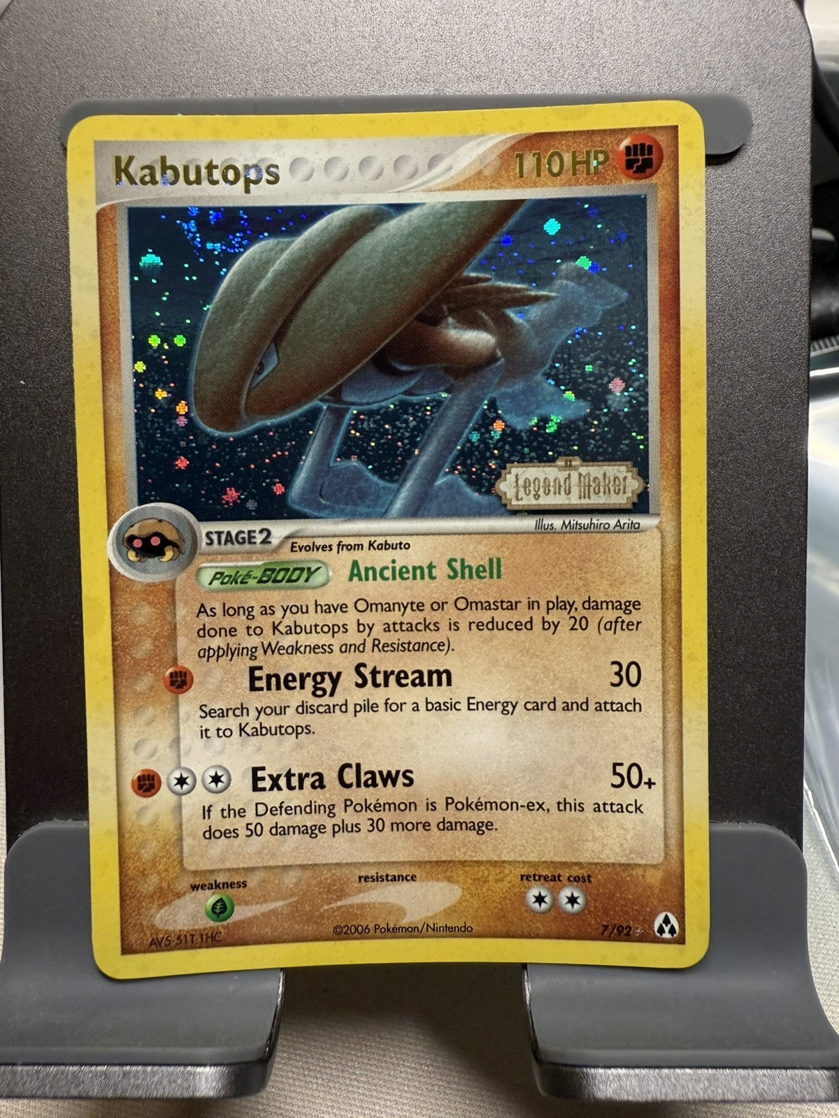Pokémon TCG Reverse Holo Kabutops 7/92 EX Legend Maker Stamped MINT/NM 2006