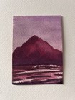 Original ACEO Watercolor Purple Mountain Landscape Miniature Painting  — photo 3