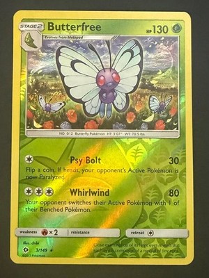 Pokemon Card Butterfree 3/149 Rare Reverse Holo Sun & Moon Base Set