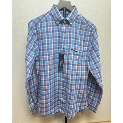 Vineyard Vines Slim Fit Crosby Shirt Bahama Breeze Seaview Check Cotton Linen S