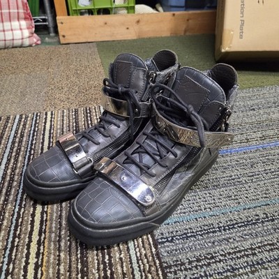 Giuseppe Zanotti Hardware Croc Embossed High Top Sneakers Grey Chrome Size 42 