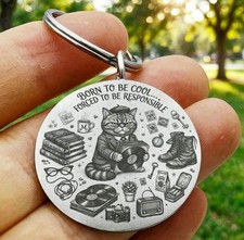 Cat Kitty Pet Animal Kitty Funny Stainless Keychain Joke Born Cool Laugh Cute