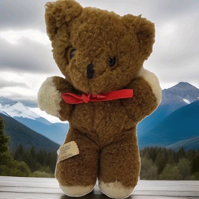 Vintage Eden Toys Teddy Bear 7'' Plush Rattle Brown Stuffed Animal Red Ribbon