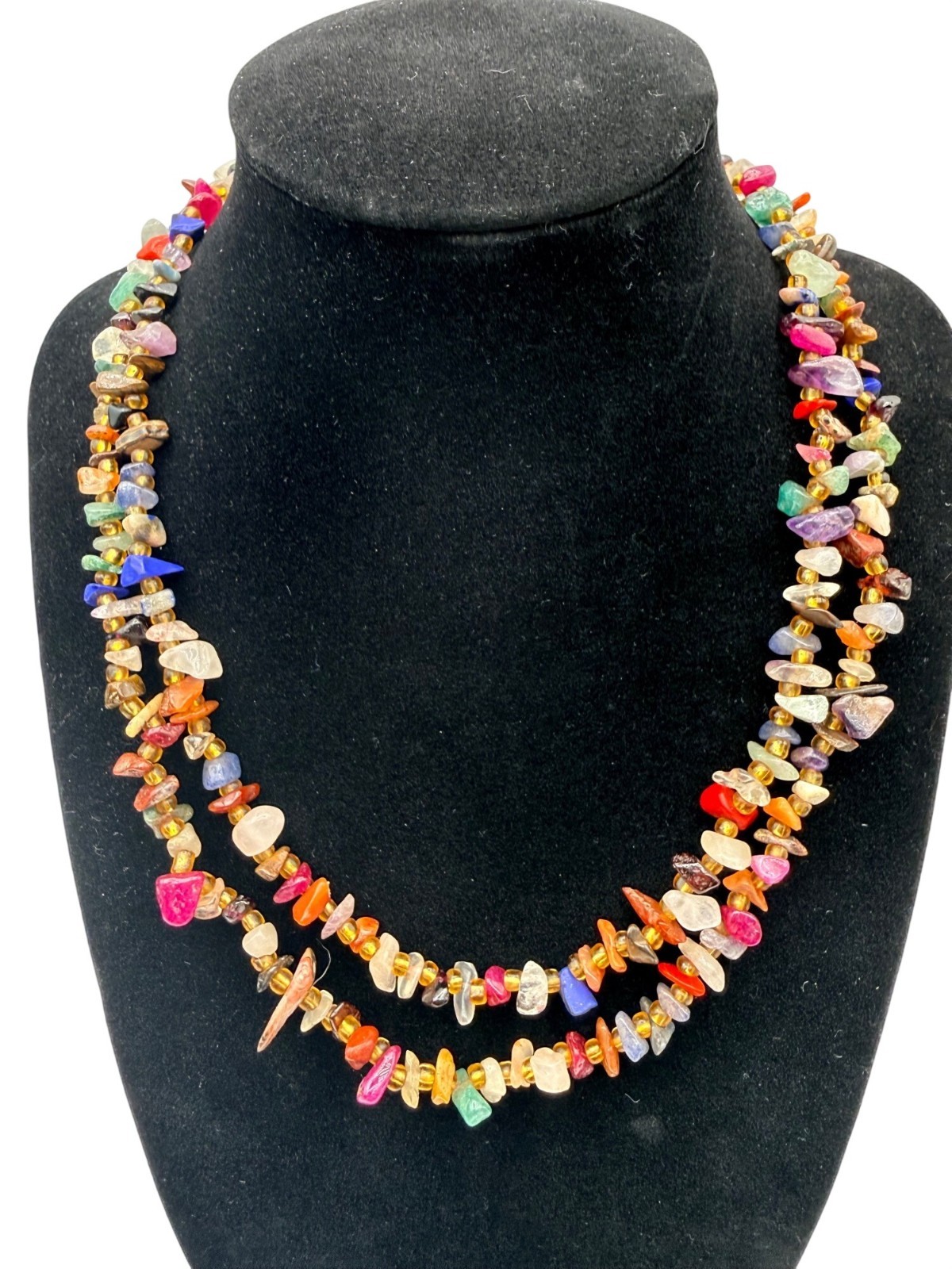 Multi Gemstone Polished Beaded Chip Necklace 35" … - image 1