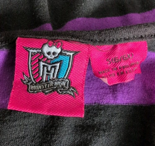 Monster High Girls Top S 6/6X Purple Stripe Pullover Round Neck Sequin Pocket - Picture 3 of 9