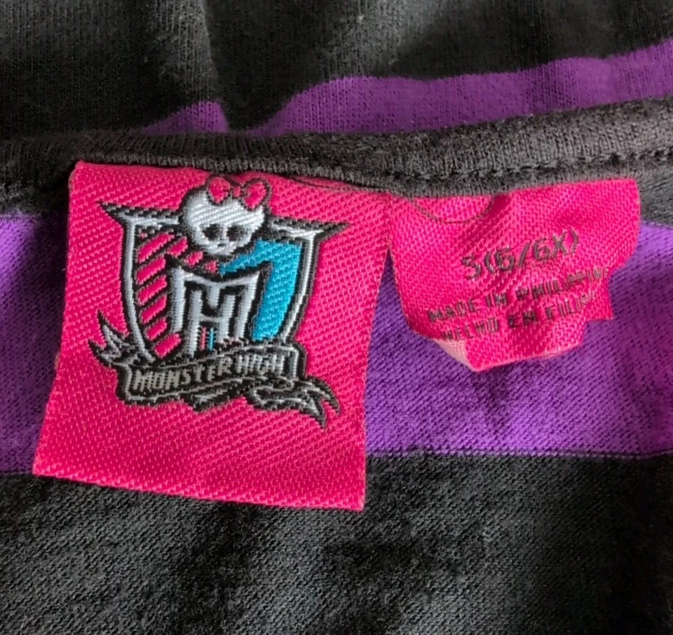 Top Monster High Niñas S 6/6X Pullover Púrpura Rayas Cuello Redondo Lentejuelas Bolsillo Foto 3 de 4