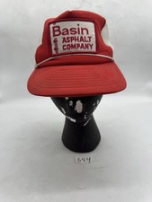 Basin Asphalt Company Trucker Hat Snapback Cap Red White Mesh Retro