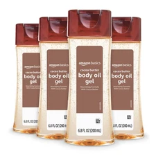 Amazon Basics Body Oil Gel, Cocoa Butter, 6.8 Fl Oz (4-Pack) - Solimo