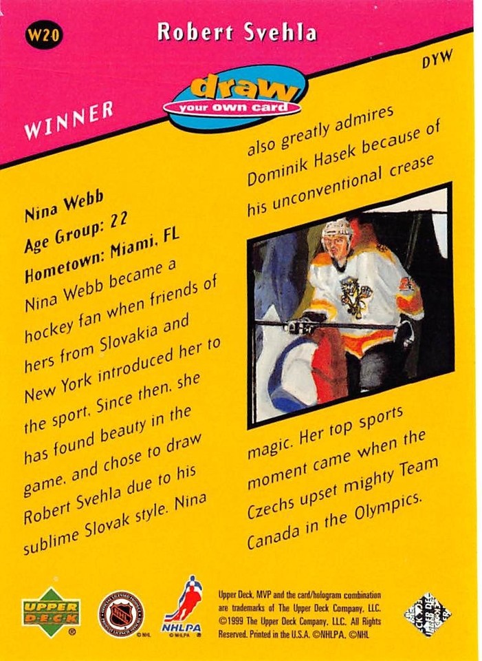 1999-00 Upper Deck MVP Draw Your Own Trading Card #W20 Robert Svehla | eBay