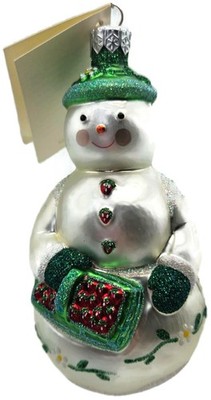Patricia Breen Strawberry Snowman Flowers Fruit White Christmas Tree Ornament NM