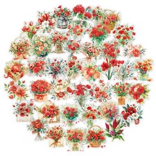 Mekycro Botanical Aesthetic Die-Cut Floral Vinyl Stickers Pack - 50 PCS  Wat...
